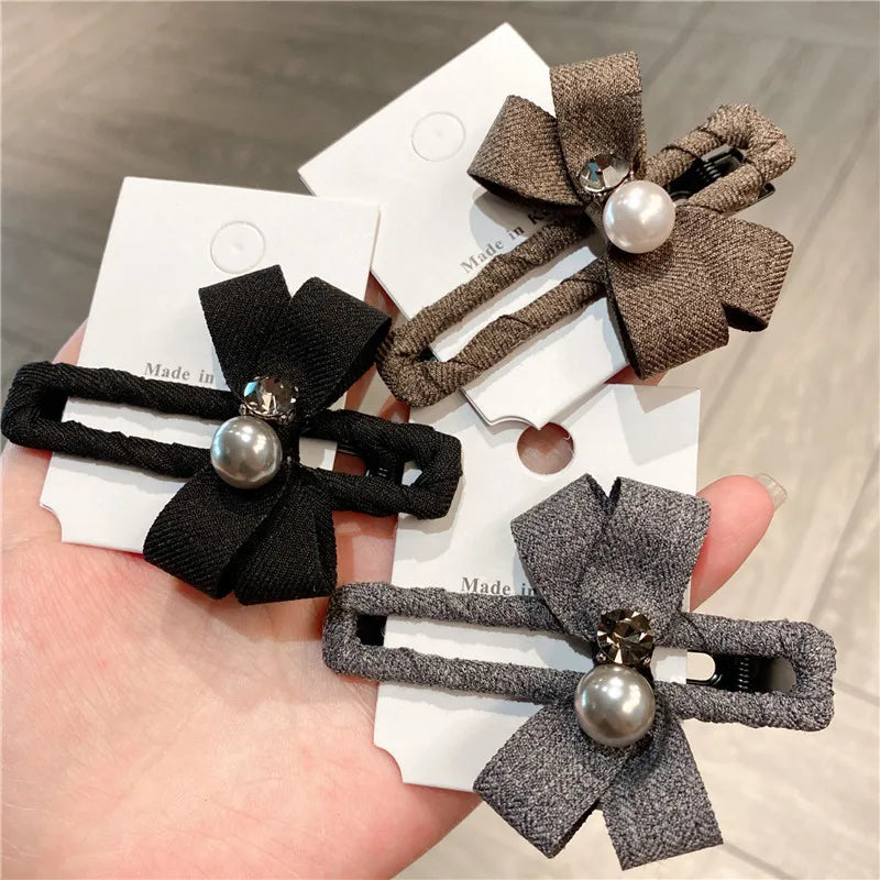 Pearl Butterfly Knot Fabric Duckbill Clip Women's Hair Accessories Sweet Side Hairpins Casual Style Mixed Material Hairgrips