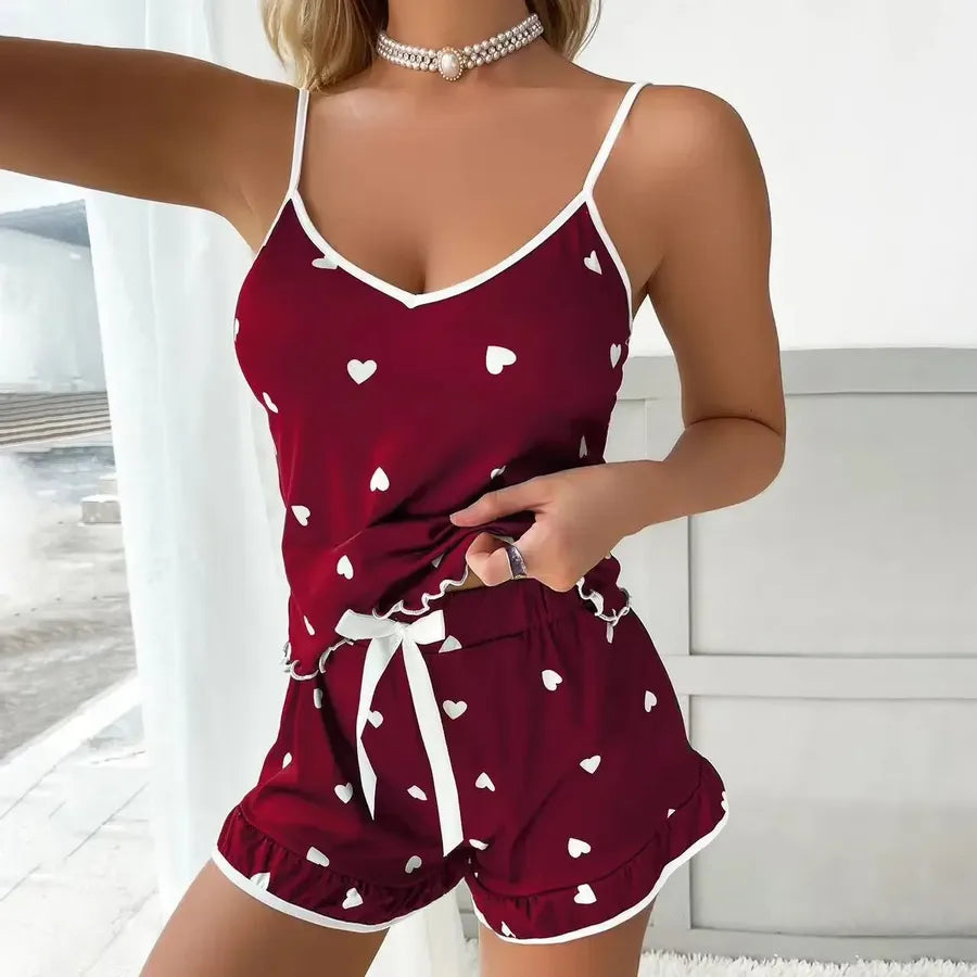 foreign trade ladies summer sling home clothes suit soft drape cute printed pajamas wholesale