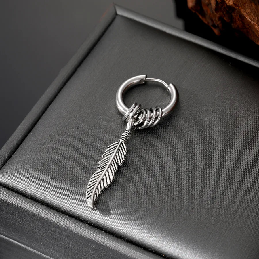 simple style animal feather stainless steel plating dangling earrings 1 piece