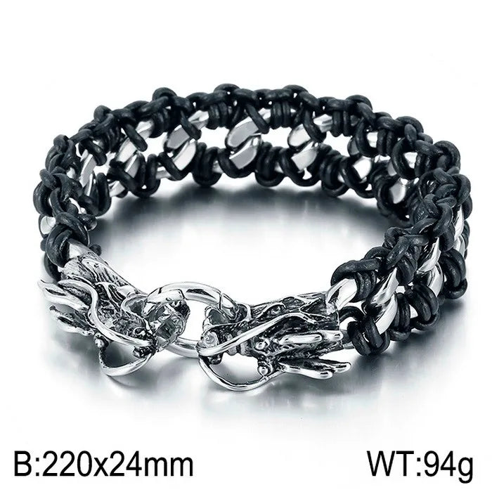 retro color block titanium steel braid men's bracelets