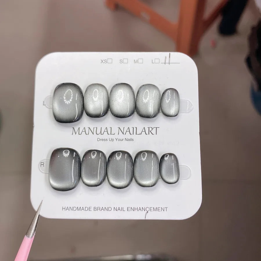 Handmade Wearable Nail Art Phototherapy Finished Product Sparkling Crystal Stone Cat's Eye Removable Starry Sky Pattern Simple Style