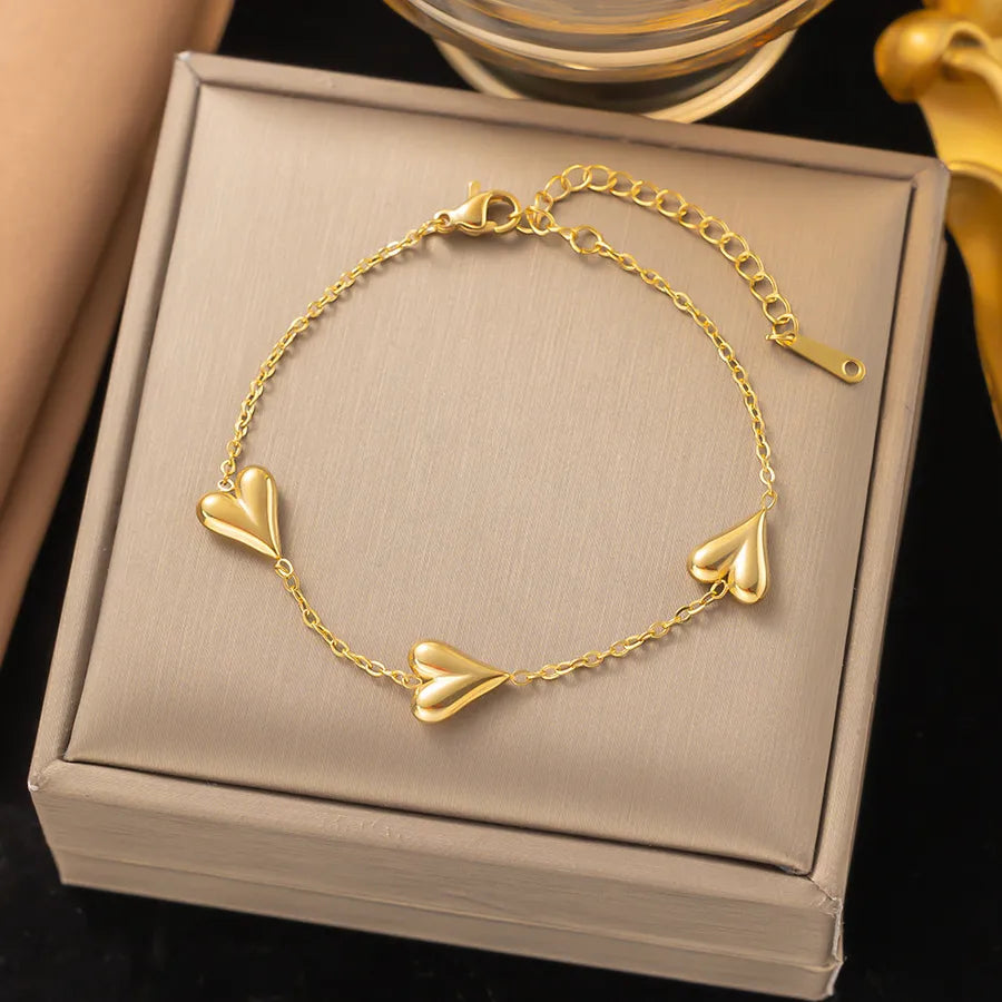Wholesale Jewelry Elegant Simple Style Geometric Heart Shape 304 Stainless Steel Plating Beaded Chain Paperclip Chain cable chain Bracelets Necklace