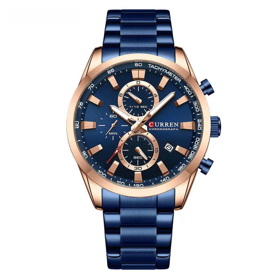 CURREN Carian 8445 men's steel belt business six-pin chronograph quartz watch calendar small three-pin watch