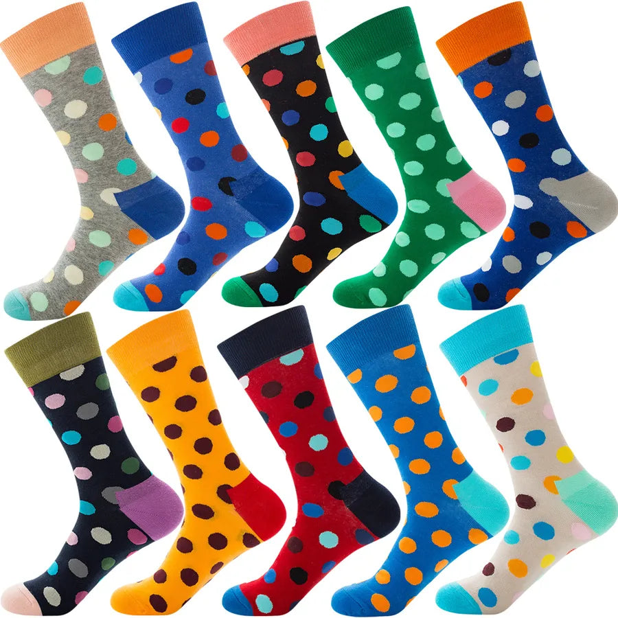 Men's Modern Style Classic Style Color Block Stripe Fruit Cotton Crew Socks A Set of 10 Pairs
