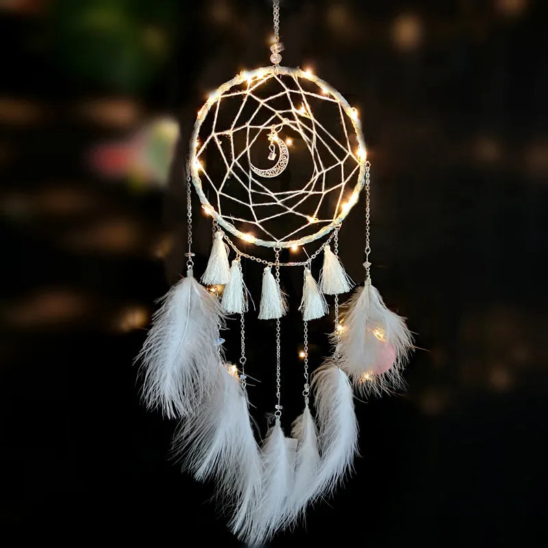 Simple Style Moon Wooden beads Feather Dreamcatcher Wall Art