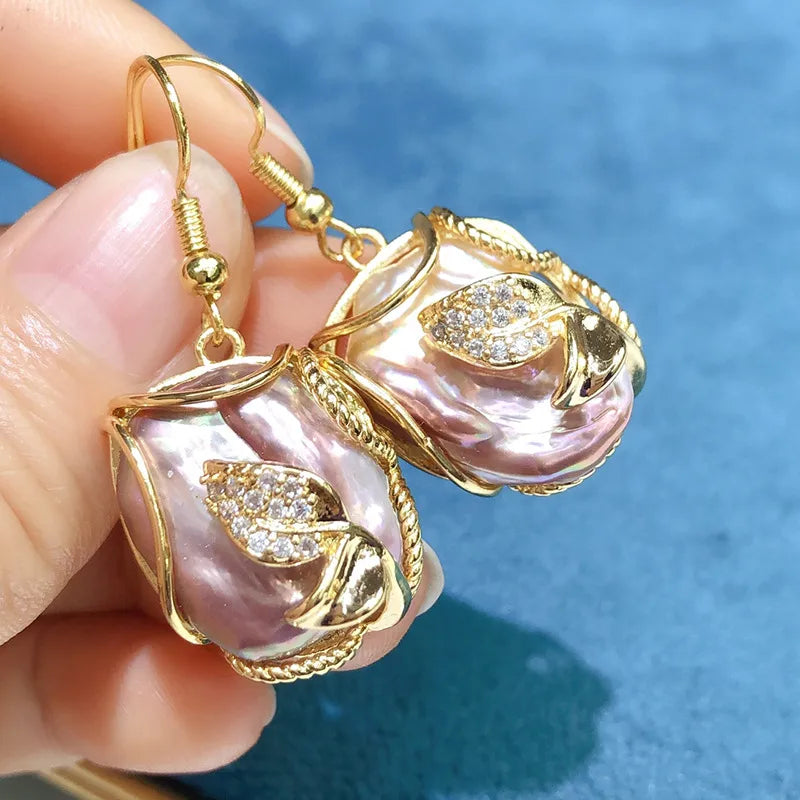 elegant irregular leaf freshwater pearl copper gold plated rings earrings necklace in bulk