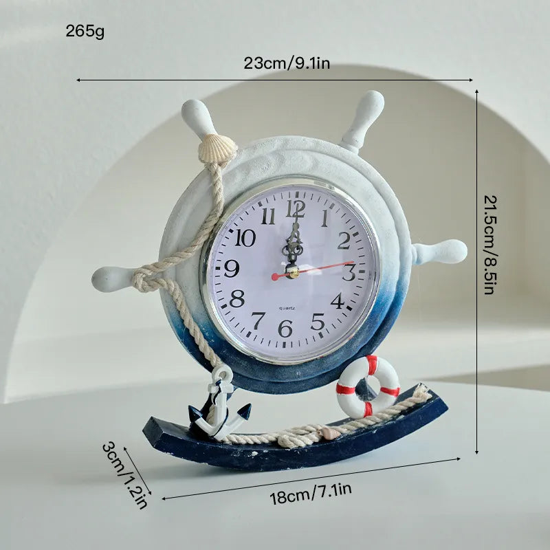 Cute Beach Tower Rudder Wood Ornaments Clock Artificial Decorations
