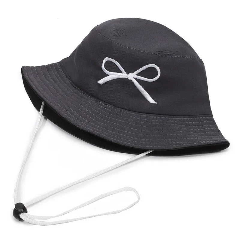 Women's Sweet Bow Knot Embroidery Wide Eaves Bucket Hat