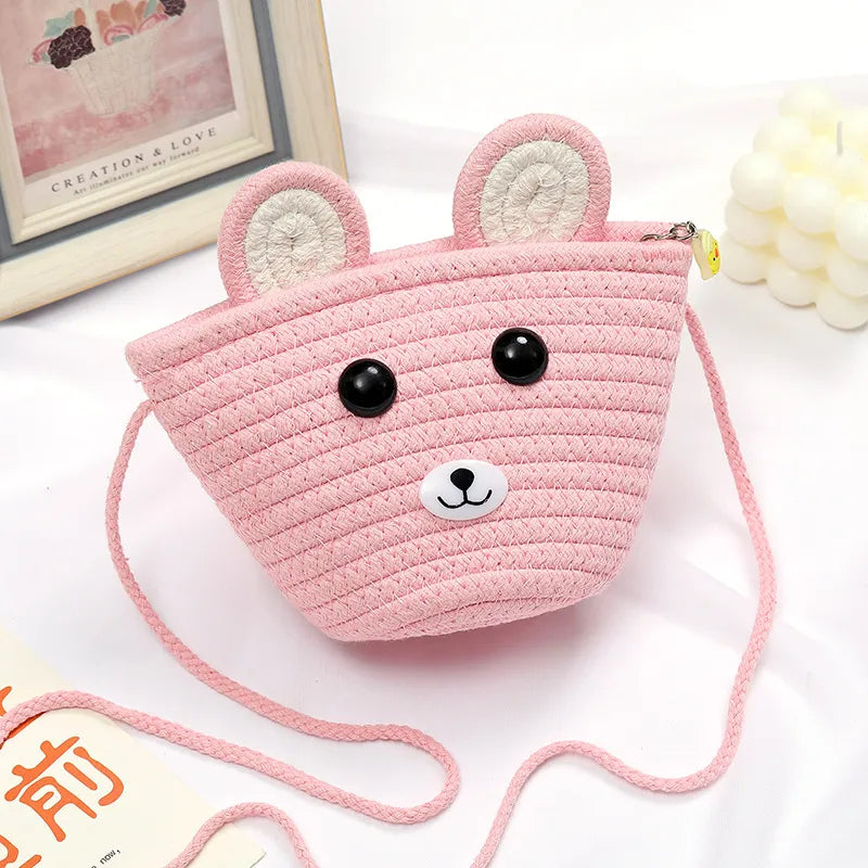 Children's Bag Women's Cute Summer Straw Bag Seaside Woven Bag  New Little Girl Mini Crossbody Coin Purse