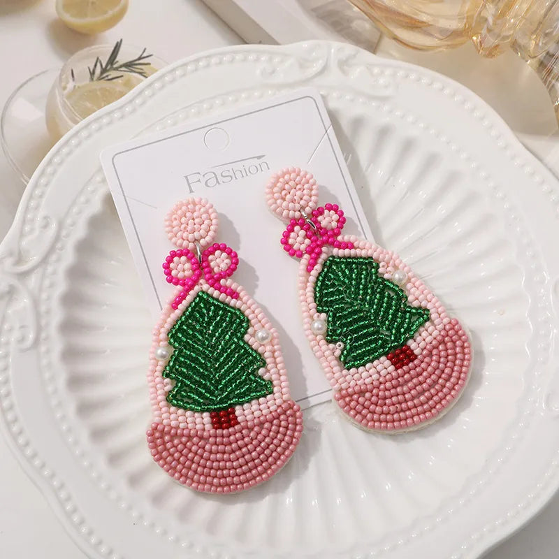 Handmade Christmas Tree Pumpkin Snowflake Earrings Women's Festive Atmosphere Sensation Ear Jewelry Holiday Flower Design