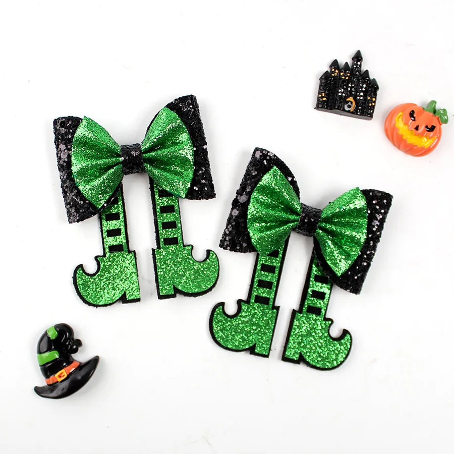 Creative Halloween Glitter Boots Butterfly Knot Hair Clip Children's Funny Hair Accessories Sparkling Boot Pattern Fabric Hair Decorations