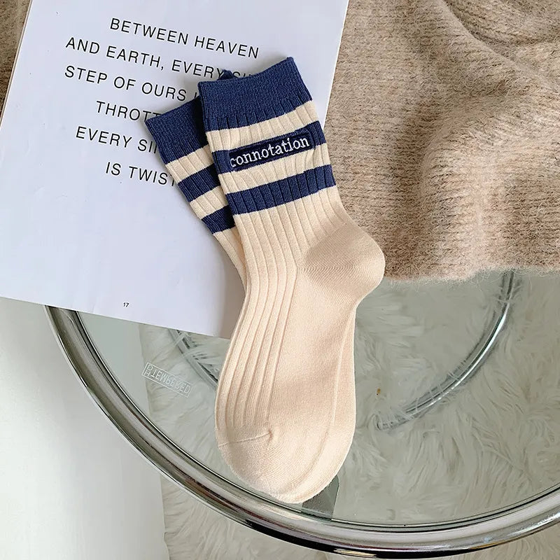 women's streetwear stripe polyester polyacrylonitrile fiber crew socks a pair