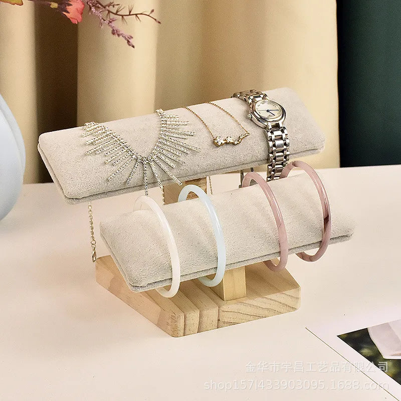 1 Piece Pu Leather solid wood Flannel Modern Style Simple Style Solid Color Jewelry Display Jewelry Rack