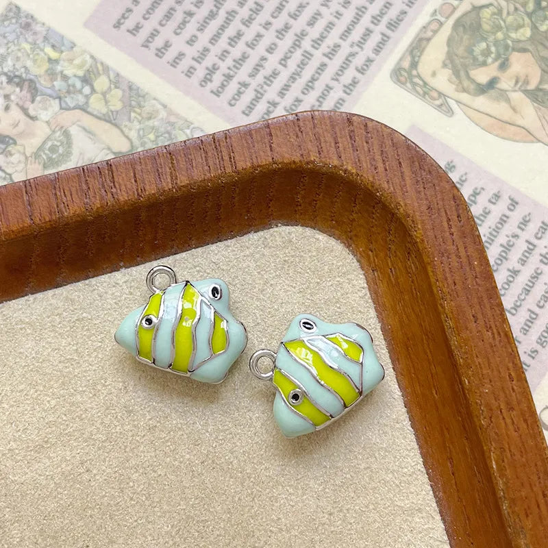 Ocean Tropical Striped Color Block Small Fish Pendant Alloy Enamel DIY Handmade Small Charms Beaded Jewelry