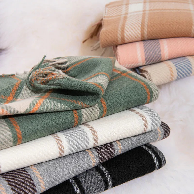 Women's Elegant Plaid Imitation cashmere Tassel Scarf
