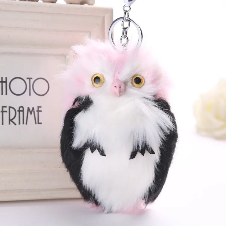 cute owl plush metal women's bag pendant keychain