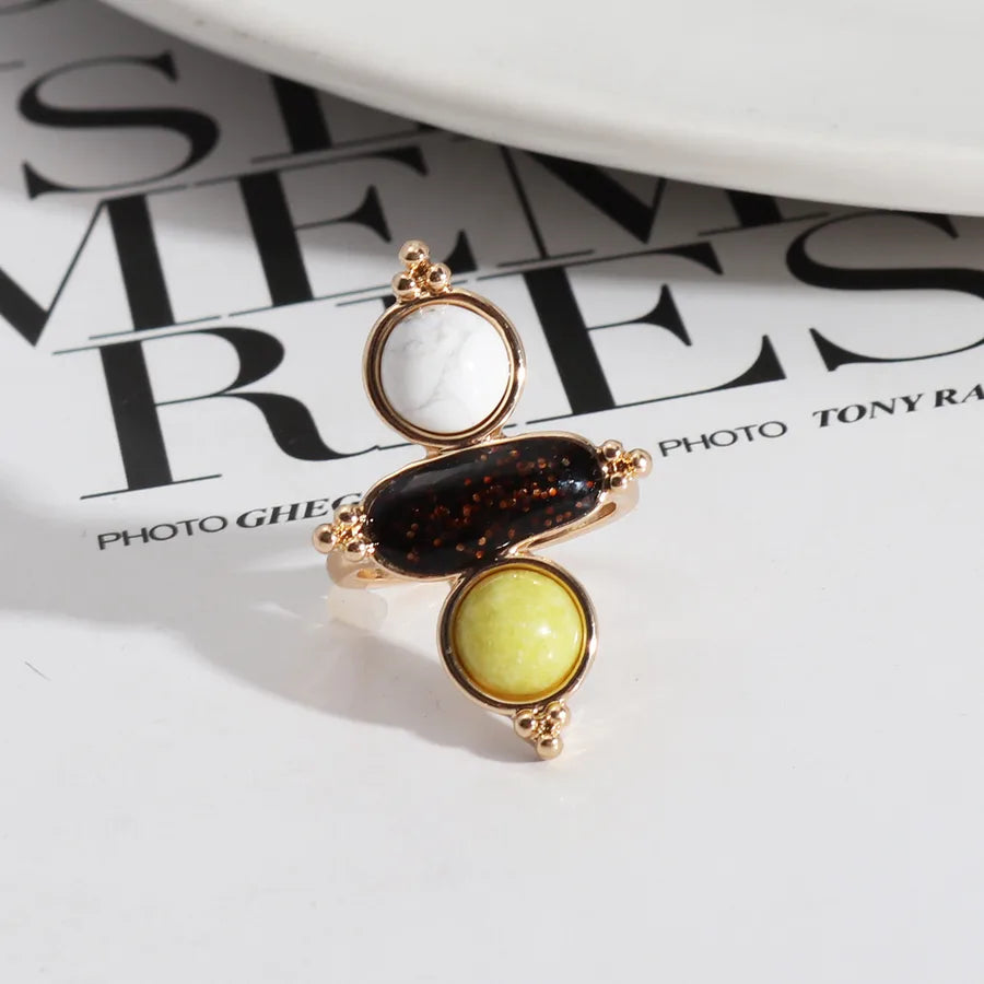 vintage style geometric alloy inlay natural stone rings