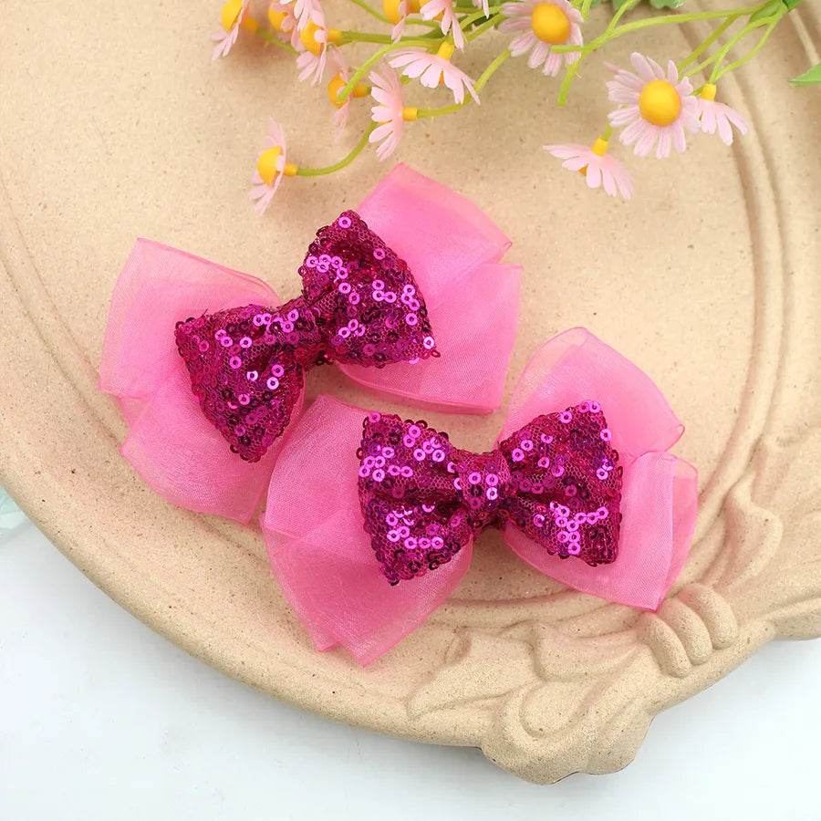 Summer New Snow Gauze Sequin Bow Hairpin Girls Princess Shiny Hairpin Candy Color Children's Hair Accessories