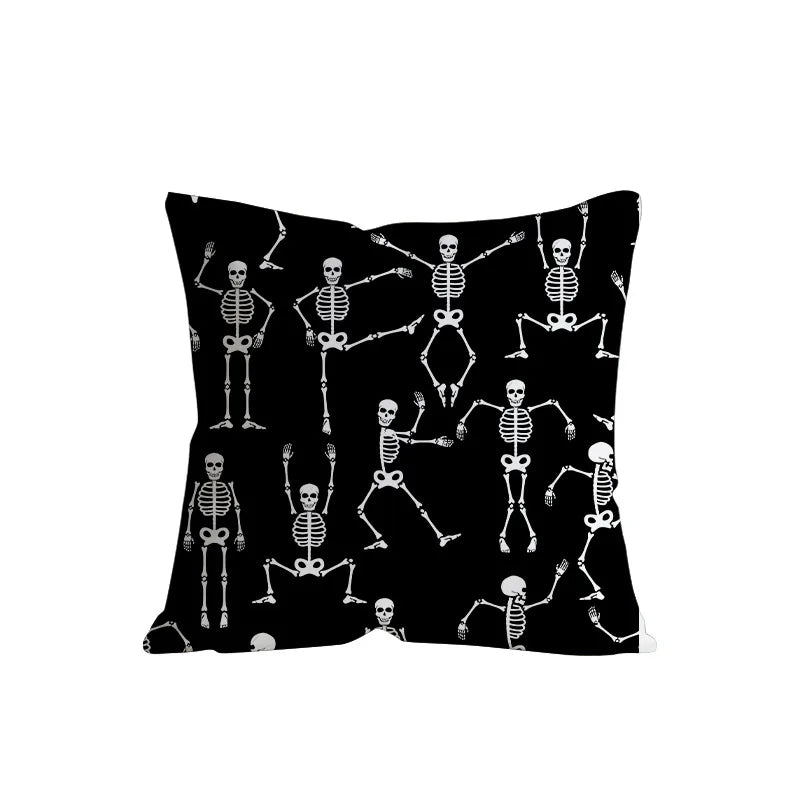 Retro Halloween Skeleton Print Sofa Pillowcase Living Room Decorative Cushion Cover Simple Style Printed Throw Pillow Case