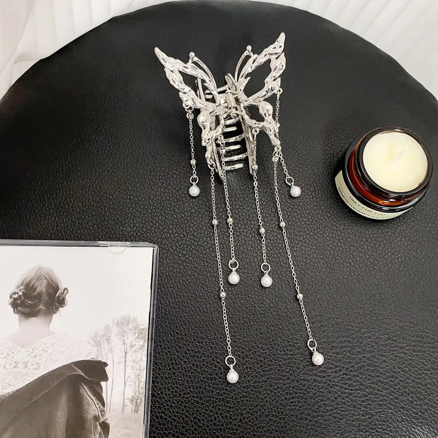 Alloy butterfly hairpin Korean high-end sense exquisite pearl tassel hair accessories half hair clip women's headdress wholesale