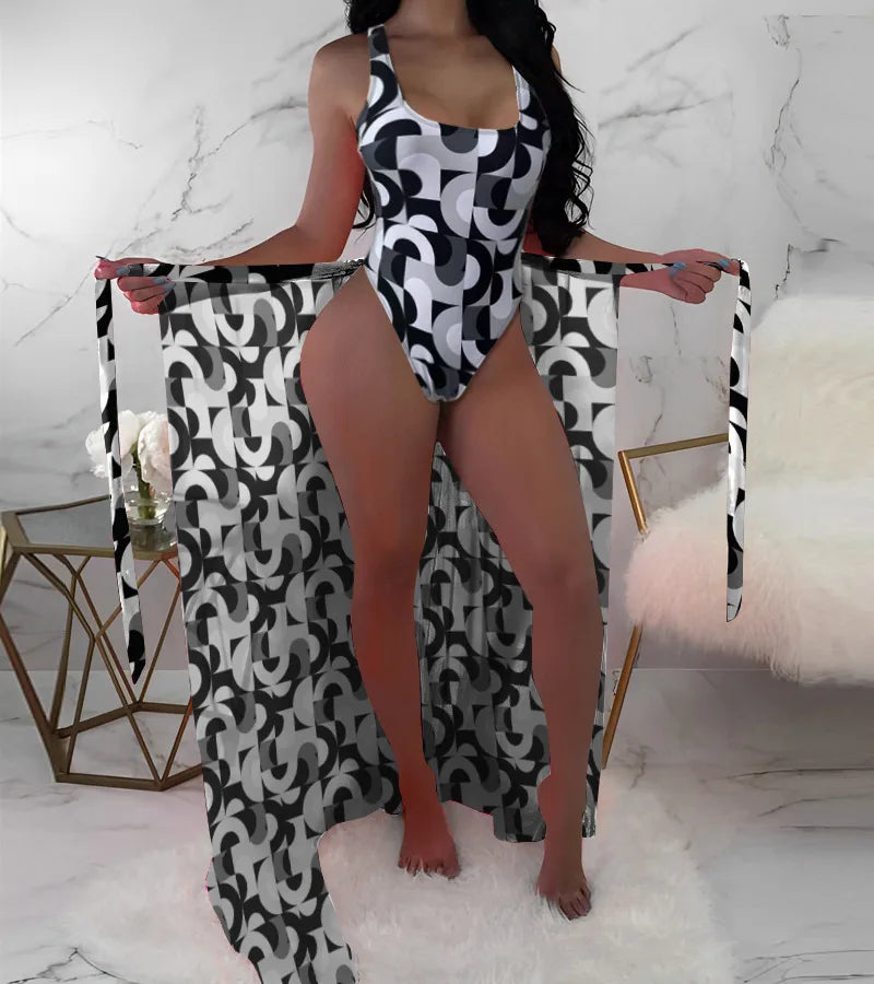 Women's Simple Style Geometric 2 Pieces One Piece Swimwear
