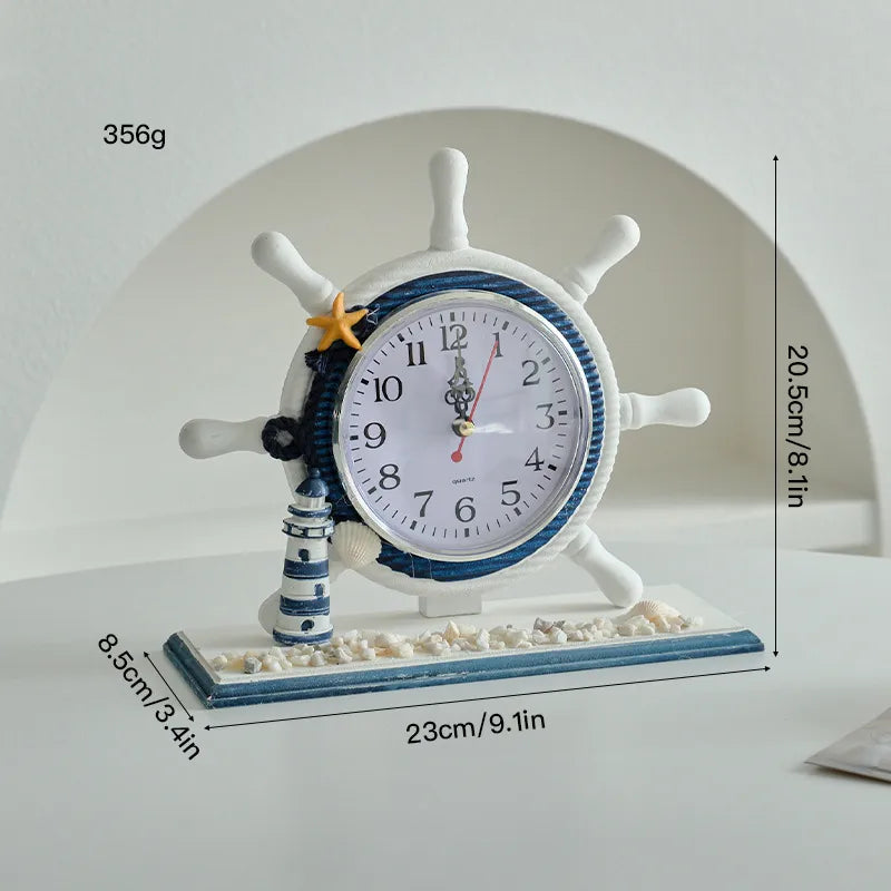 Cute Beach Tower Rudder Wood Ornaments Clock Artificial Decorations