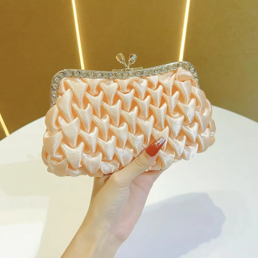 Elegant Silk Ladies Clutch Bag Diamond Embellished Evening Bag Wedding Bride Handbag Square Polyester Fashion Folded Design