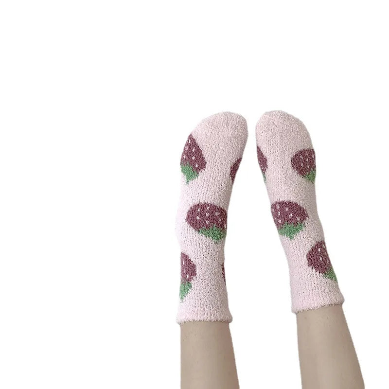 Coral Velvet Socks Women's  Cream Fashion Mid-tube Women's Socks Winter Thickened Lined Velvet Home Moon Sleep Socks