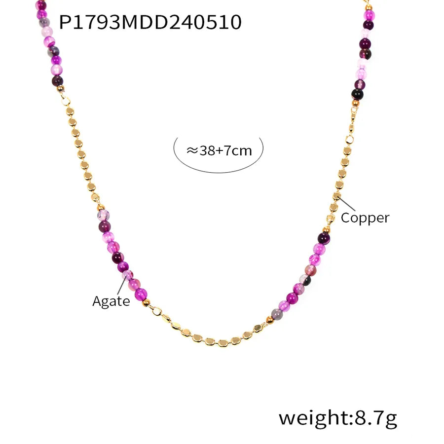 Elegant Bohemian Simple Style Round natural stone Agate 18K Gold Plated Necklace In Bulk