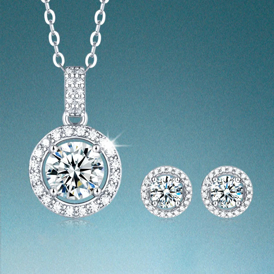 Moissanite White Gold Plated O-shaped chain Jewelry Set