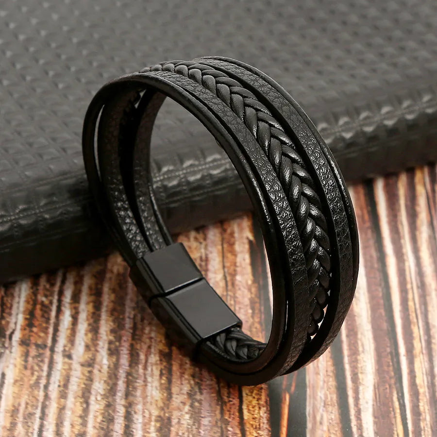casual solid color alloy handmade men's wristband