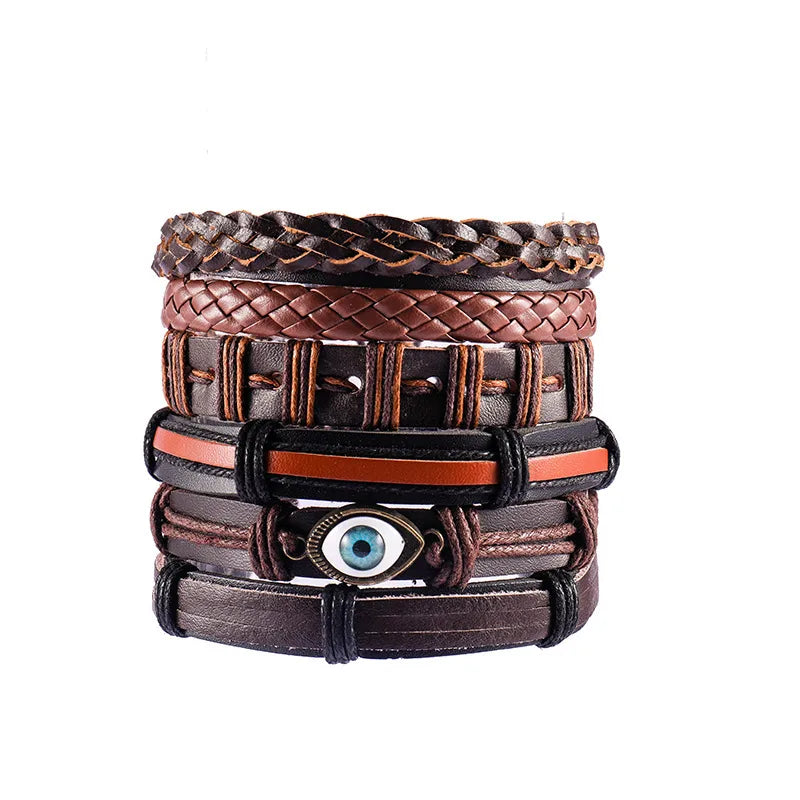 ethnic style feather pu leather alloy patchwork men's bracelets