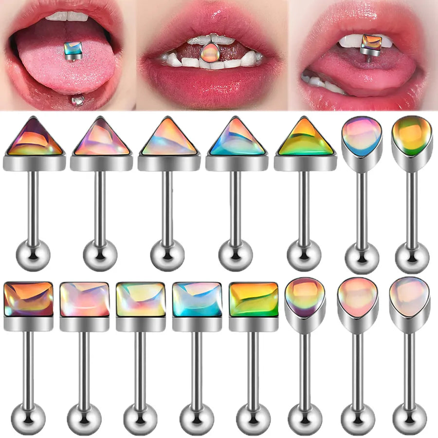 1 Piece Lip Rings Hip-Hop Cool Style Triangle Geometric Water Droplets 304 Stainless Steel Enamel Tongue Rings
