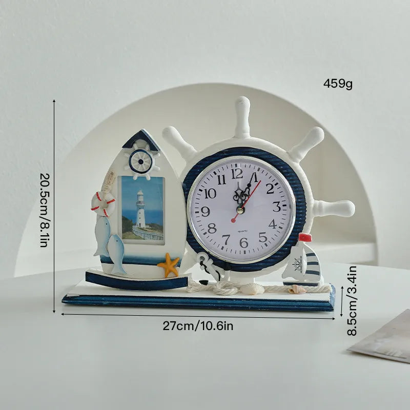 Cute Beach Tower Rudder Wood Ornaments Clock Artificial Decorations