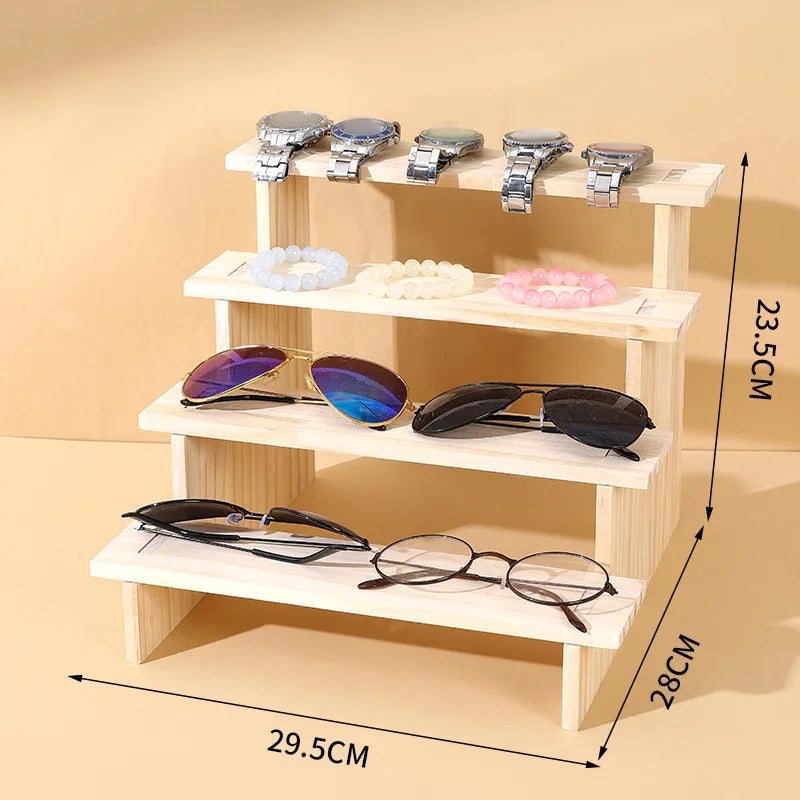 Rustic Wooden Staircase Display Stand For Accessories Toy Figure Eyewear Vintage Design Jewelry Live Broadcast Props Stand