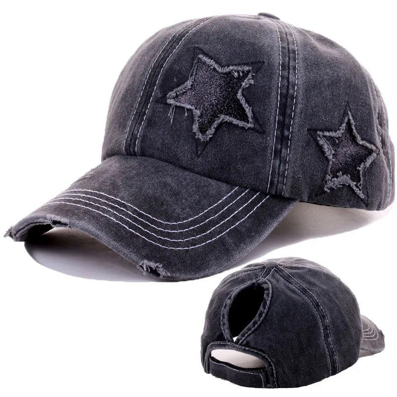 women's simple style star solid color curved eaves baseball cap