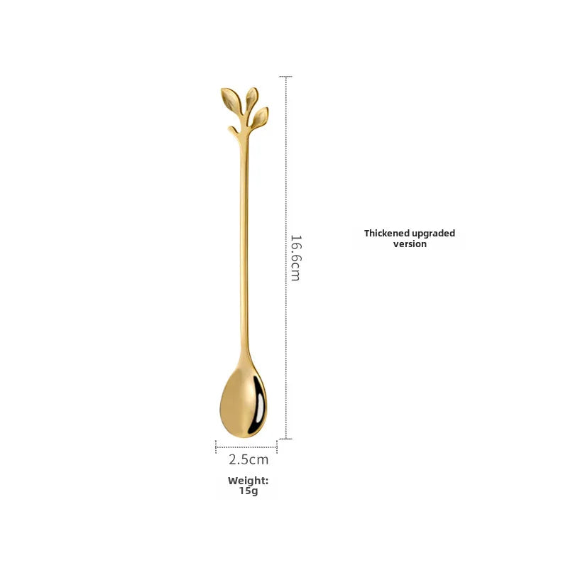 Stainless Steel Leaf Spoon Creative Golden Leaf Coffee Spoon Dessert Spoon Fruit Fork Cake Fork Wholesale Gift Spoon