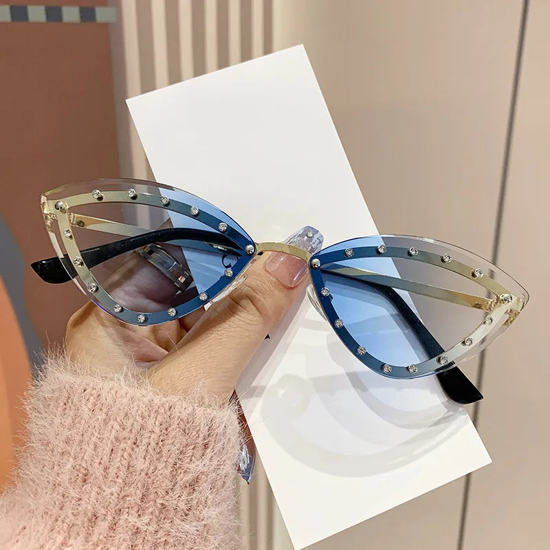 Punk Classic Style Gradient Color Ac Gradient Tinted Lenses Cat Eye Full Frame Women's Sunglasses