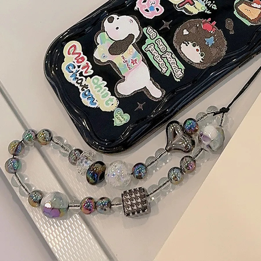 cute heart shape flower pc silica gel soft clay inlay artificial pearls women's mobile phone chain 1 piece