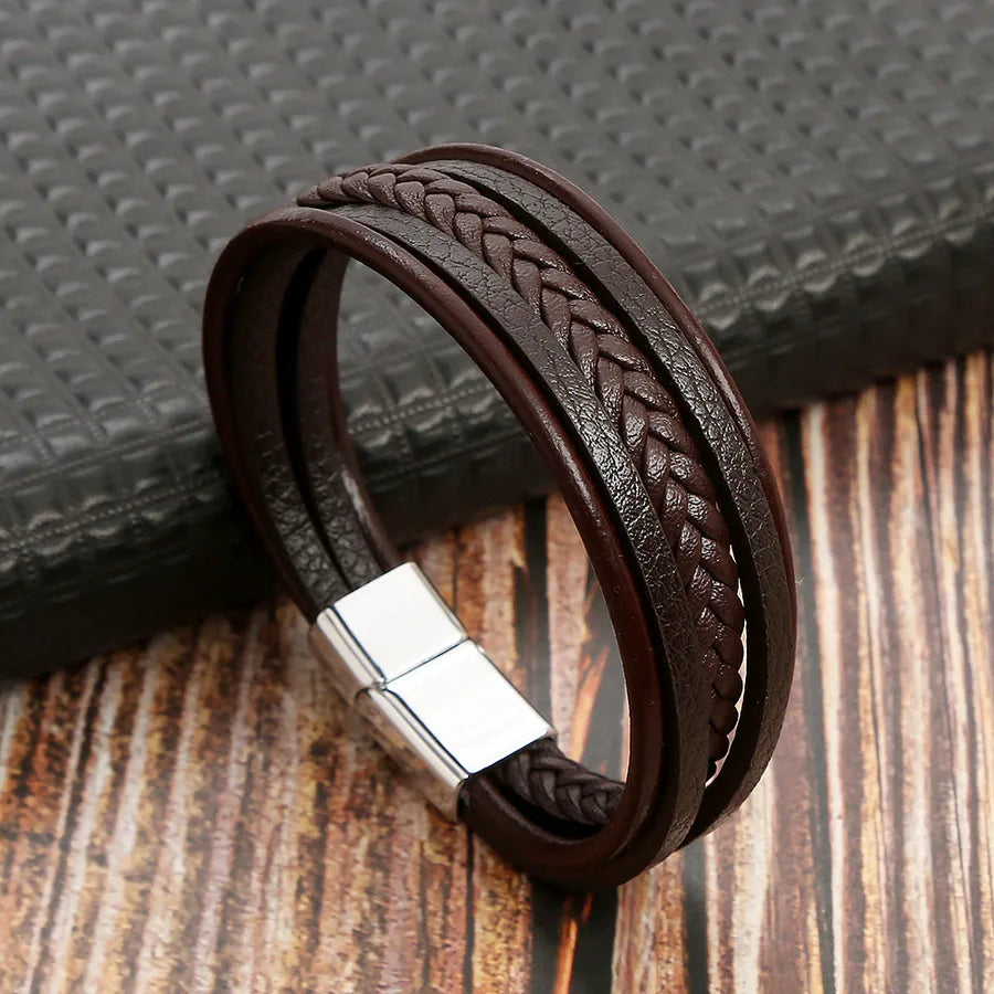 casual solid color alloy handmade men's wristband
