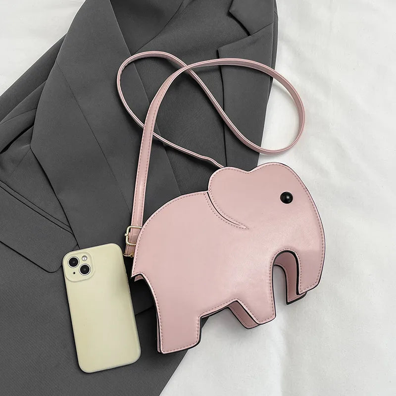Women's PU Elephant Cute Sewing Thread Square Zipper Crossbody Bag