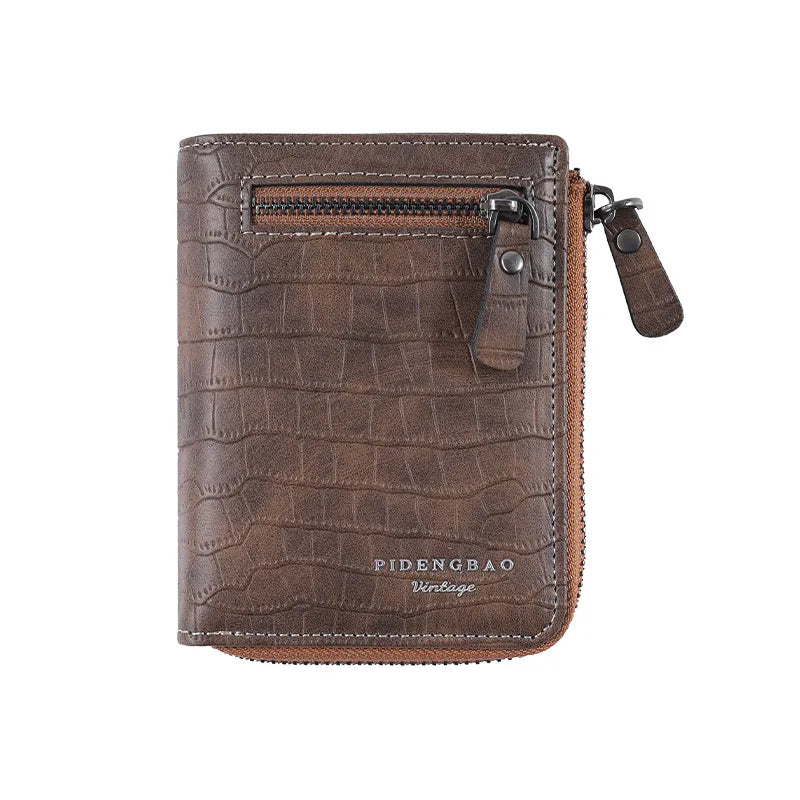 men's word pu leather zipper small wallets
