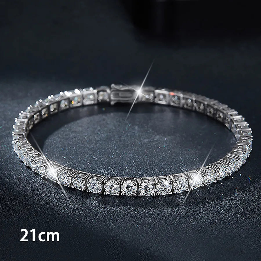 Moissanite 925 Sterling Silver Tennis Bracelet Round Brilliant Cut Geometric White Gold Plated Tennis Bracelet