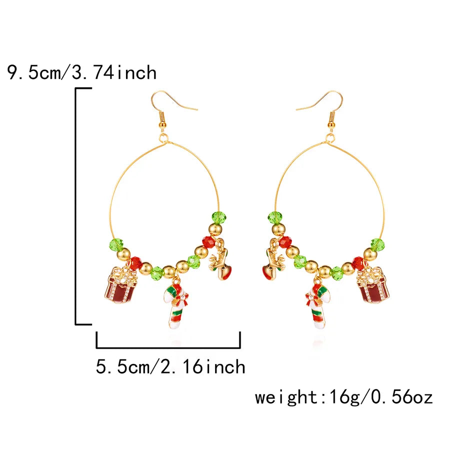 Christmas Themed Crystal Drop Earrings Alloy Scented Santa Socks Round Pendant Hooks For Women Christmas Jewelry Ear Jewelry