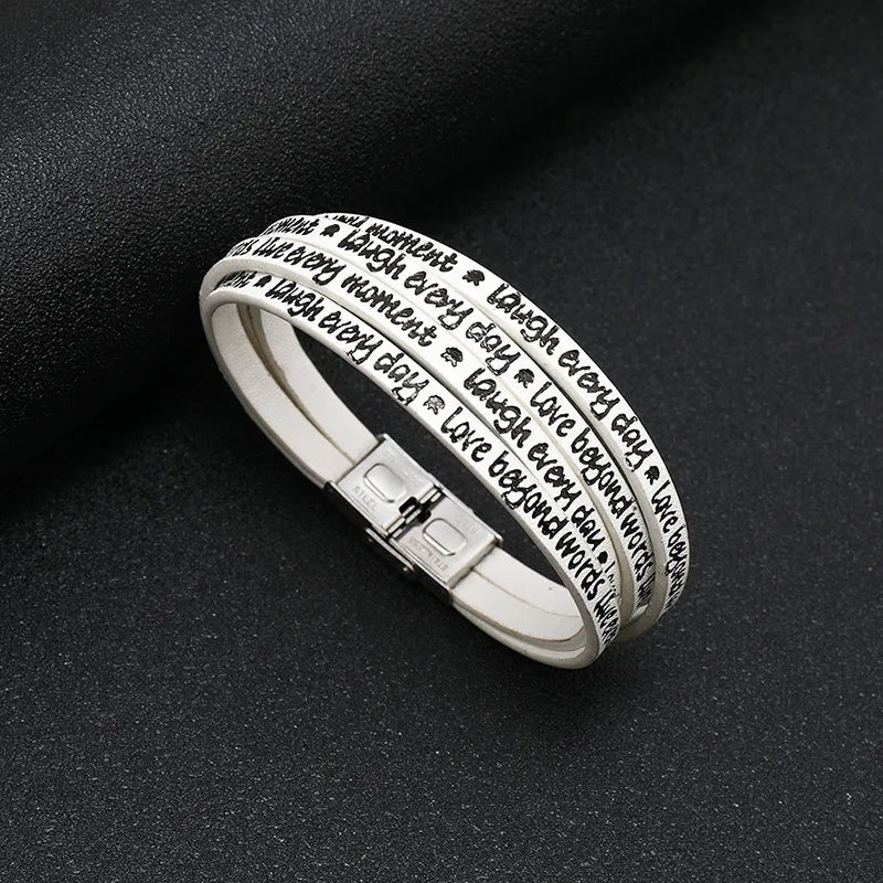 Simple Style Letter Pu Leather Titanium Steel Unisex Bracelets