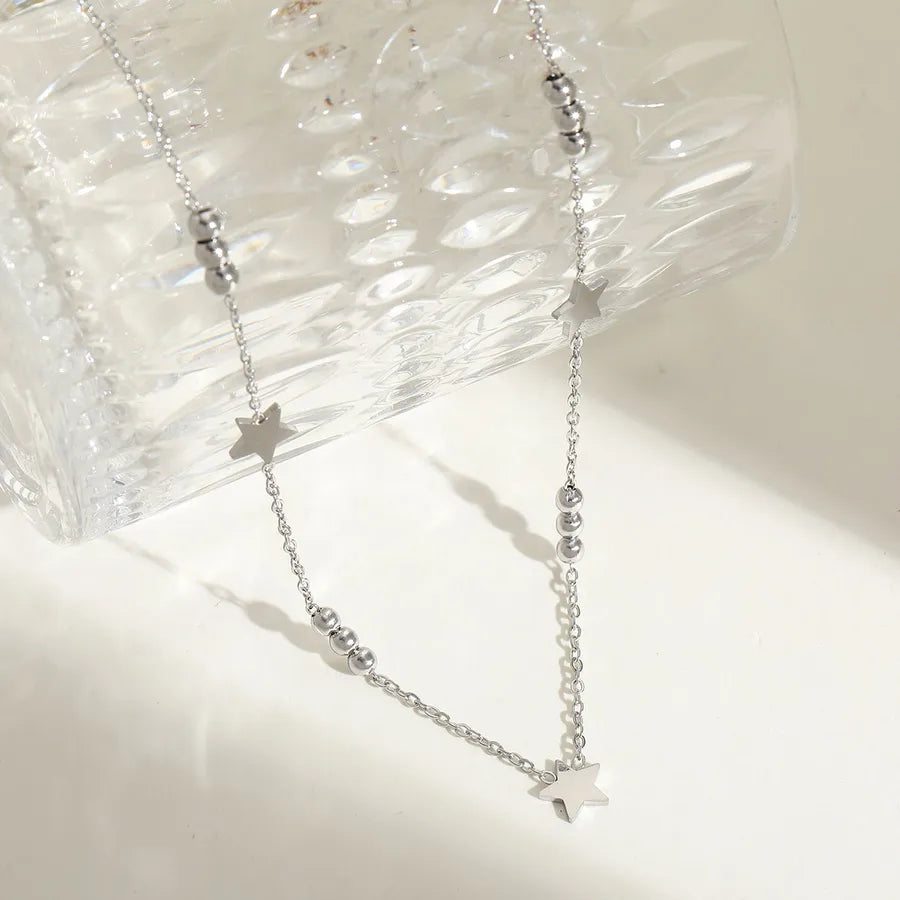 Wholesale Jewelry Cute Lady Romantic Star Solid Color 304 Stainless Steel 18K Gold Plated Plating cable chain Pendant Necklace