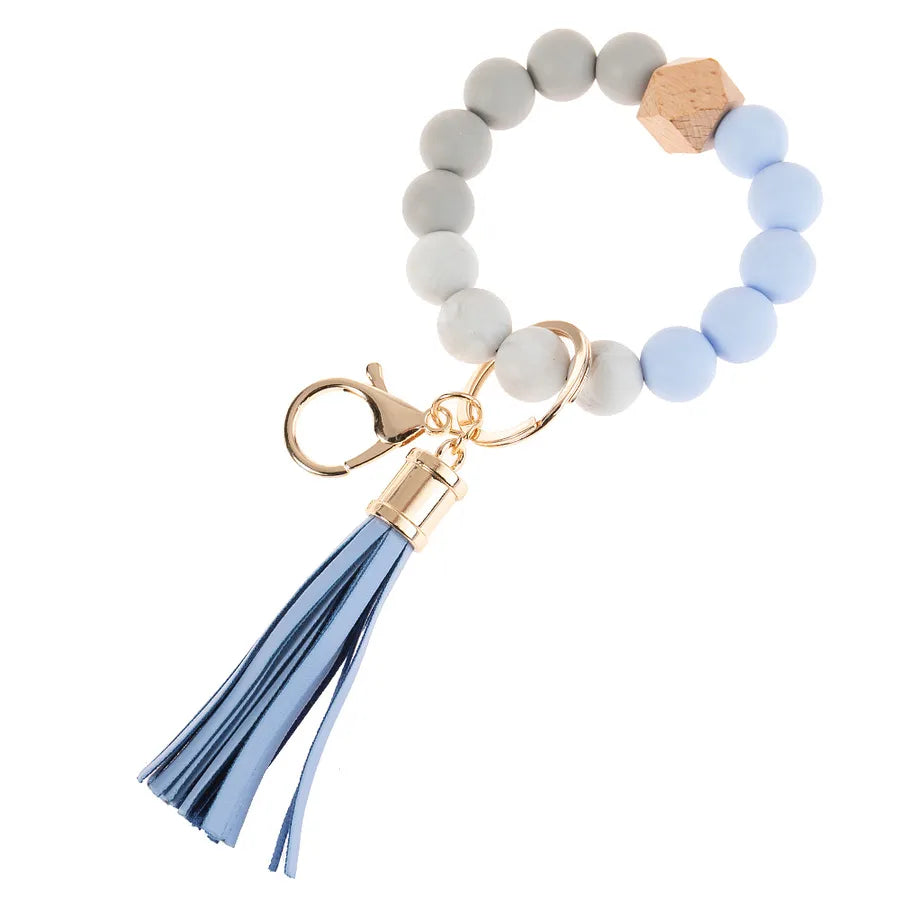 simple style color block silica gel beaded women's keychain 1 piece