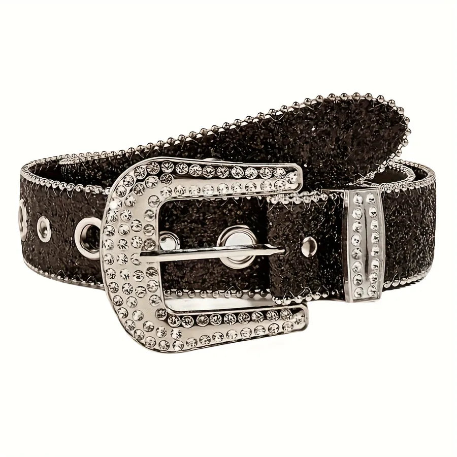 retro sweet solid color pu leather alloy diamond women's leather belts