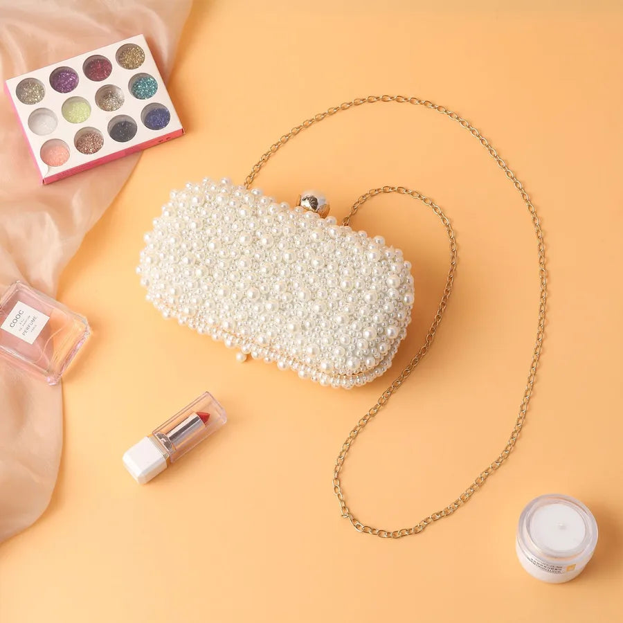 pearl embroidery solid color oval evening bags