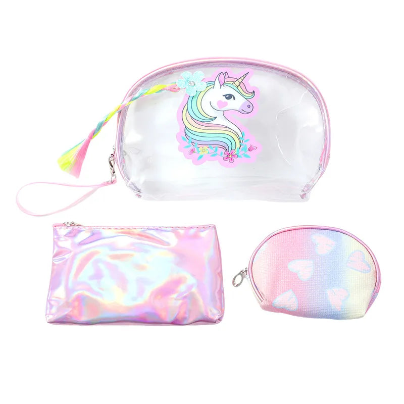 Cartoon  Clutch Bag Three-piece Set Transparent PVC Large Capacity Waterproof Cosmetic Bag Portable Travel Wash Bag